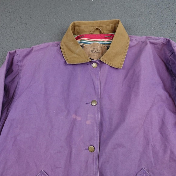 Vintage Woolrich Coat Mens Large Purple Canvas Southwestern Lined Overcoat 90s - Picture 3 of 11